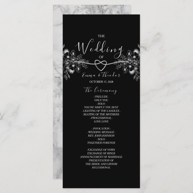 Classic Elegant Black and White Wedding Program (Front/Back)