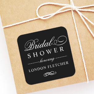Classic Elegant Black Bridal Shower Square Sticker
