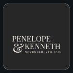 Classic Elegant Black Ivory Custom Wedding Names Square Sticker<br><div class="desc">Classic Elegant Typography Custom Wedding Names Square Sticker in Black</div>
