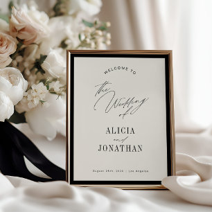 Classic elegant black ivory wedding welcome poster