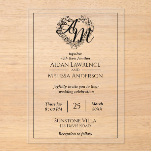 Classic Elegant Black Minimalist Wedding Acrylic Invitations