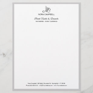 Classic Elegant Black Script Monogram Grey Frame Letterhead