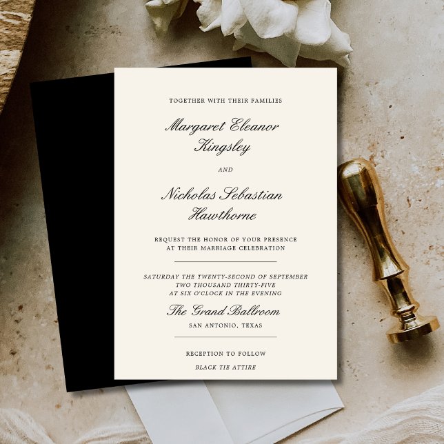 Classic Elegant Black Tie Ivory Old Money Wedding Invitation (Creator Uploaded)