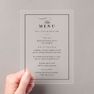 Classic Elegant Black Wedding Menu Acrylic Invitations