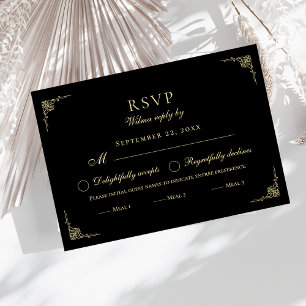 Classic Elegant Black White Beige Meal Choice RSVP Card