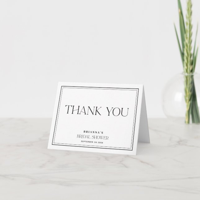 Classic Elegant Black White Bridal Shower Thank You Card (Front)