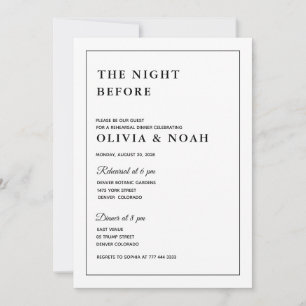 CLASSIC ELEGANT BLACK &WHITE REHARSAL DINNER INVITATION