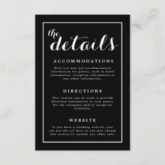 Classic Elegant Black & White Wedding Enclosure Card