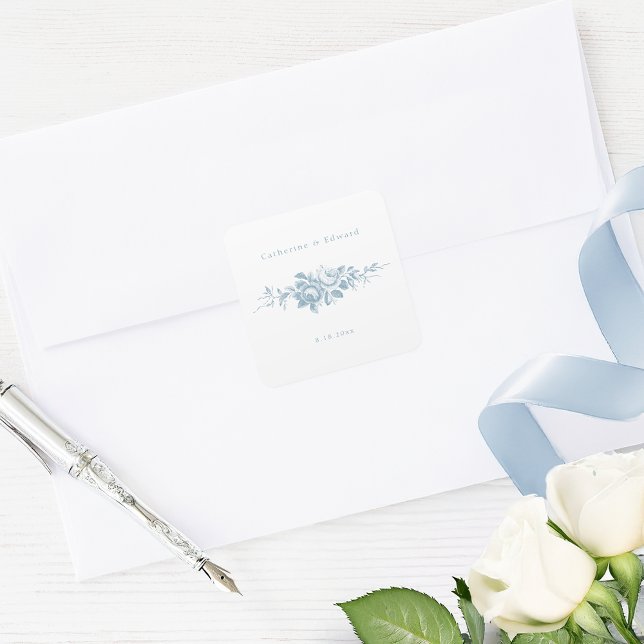 Classic Elegant Blue and White Floral Square Sticker (Creator Uploaded)
