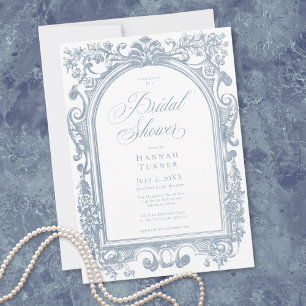 Classic Elegant Blue Arch Floral Bridal Shower Invitation