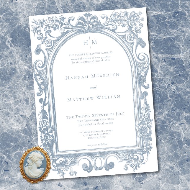 Classic Elegant Blue Arch Floral Frame Wedding Invitation (Classic Elegant Blue Arch Floral Frame Wedding Invitation)
