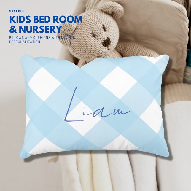 Classic Elegant Blue Gingham Boy Nursery Accent Pillow (Creator Uploaded)