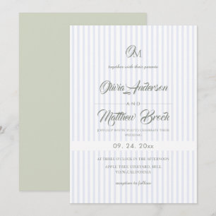 Classic Elegant Blue & Sage Stripe Wedding Invitation