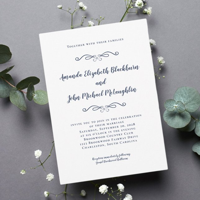 Classic Elegant Blue White Timeless Formal Wedding Invitation (Classic Elegant Blue White Timeless Formal Wedding Invitation)