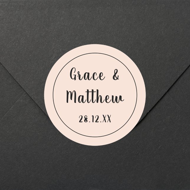 Classic Elegant Blush Pink Wedding Minimalist Classic Round Sticker (Creator Uploaded)
