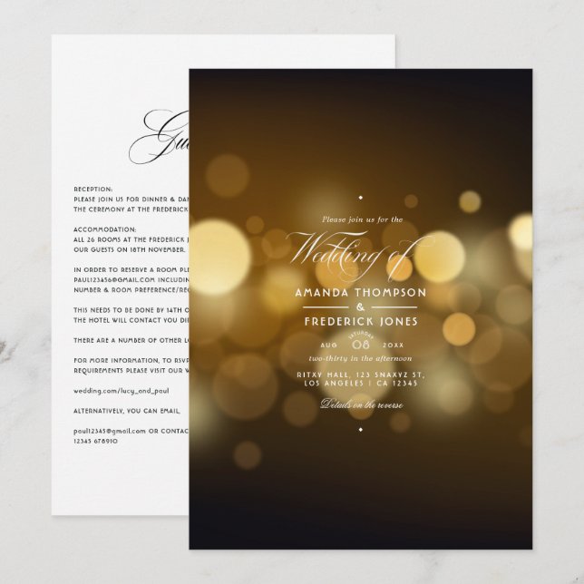 Classic Elegant Bokeh Wedding Invitation (Front/Back)