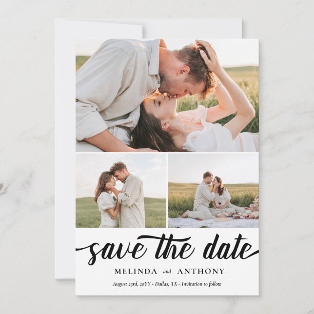 Classic Elegant Bold Script Photo Collage Save The Date (Front)