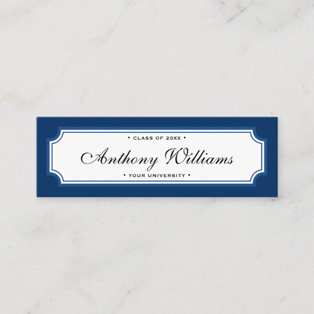 Classic elegant border blue graduation name card (Front)