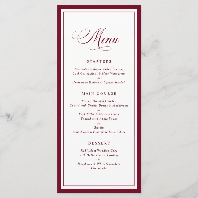 Classic Elegant Burgundy Frame Wedding Menu (Front)