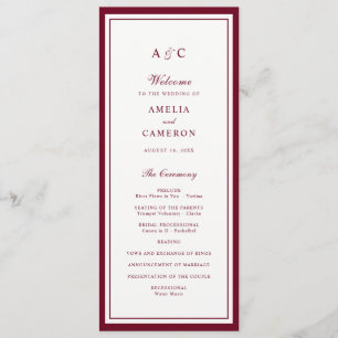 Classic Elegant Burgundy Frame Wedding Program