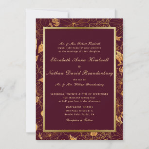 Classic Elegant Burgundy & Gold Floral Wedding  Invitation