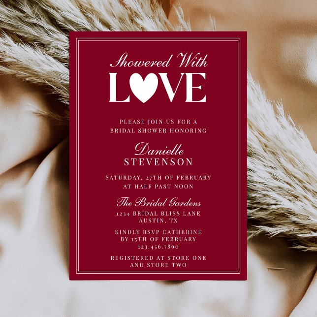 Classic Elegant Burgundy Valentines Bridal Shower Invitation (Creator Uploaded)