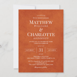 Classic Elegant Burnt Orange Wedding Invitation