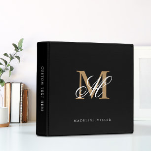 Classic Elegant Calligraphy Black Gold 2 Monogram Binder