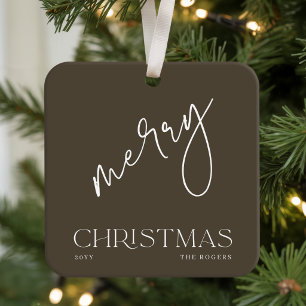 Classic Elegant Calligraphy Merry Christmas Ceramic Ornament