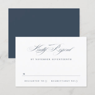 Classic Elegant Calligraphy Navy Blue Wedding RSVP Card