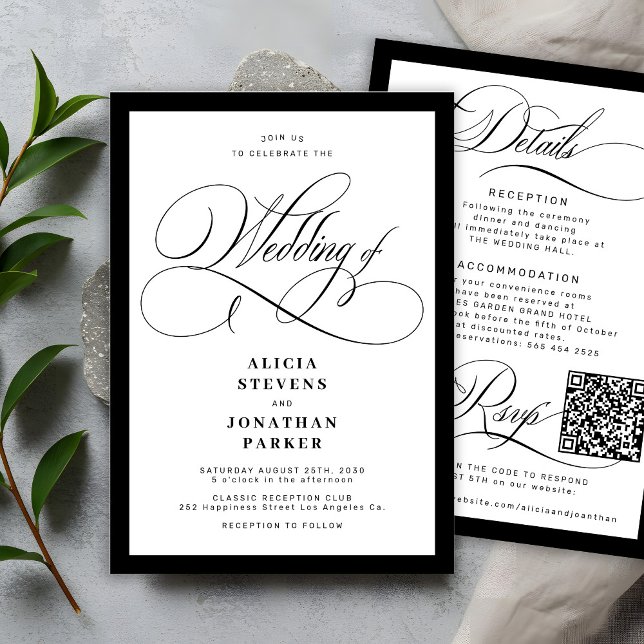 Classic elegant calligraphy QR code wedding Invitation (Creator Uploaded)