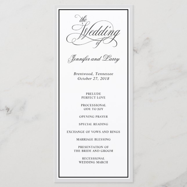Classic Elegant Calligraphy Script Wedding Program (Front)