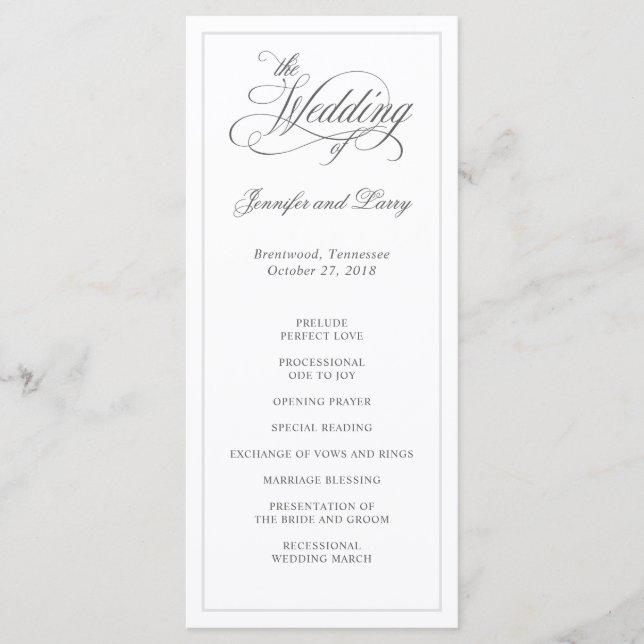 Classic Elegant Calligraphy Script Wedding Program (Front)