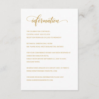 Classic Elegant Calligraphy Wedding Information Enclosure Card