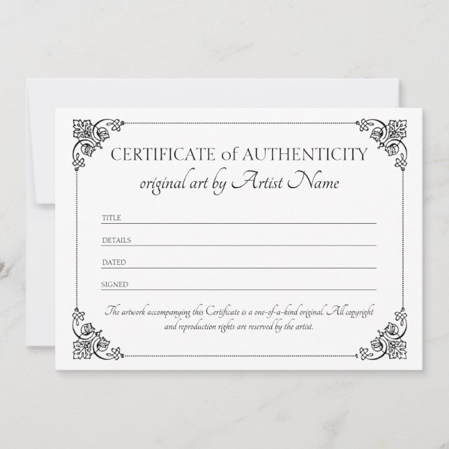Classic Elegant Certificate of Authenticity  Thank You Card (Front)