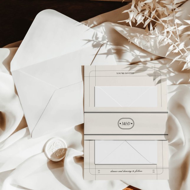 Classic Elegant Chic Light Grey Wedding Monogram Invitation Belly Band (Creator Uploaded)