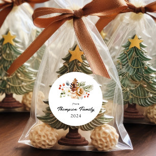 Classic Elegant Christmas Botanical Foliage Round Sticker