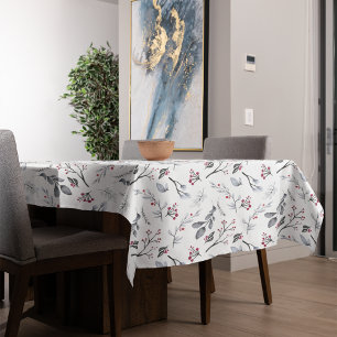 Classic Elegant Christmas Leaves and Berries Tablecloth