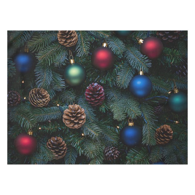 Classic Elegant Christmas Tree Ornaments Tablecloth (Front (Horizontal))