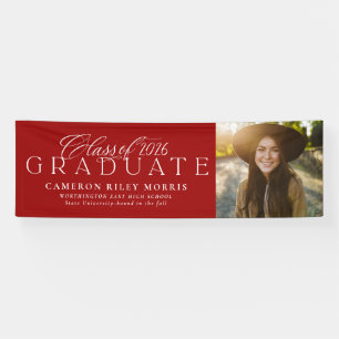 Classic elegant class of 2026 red graduation photo banner