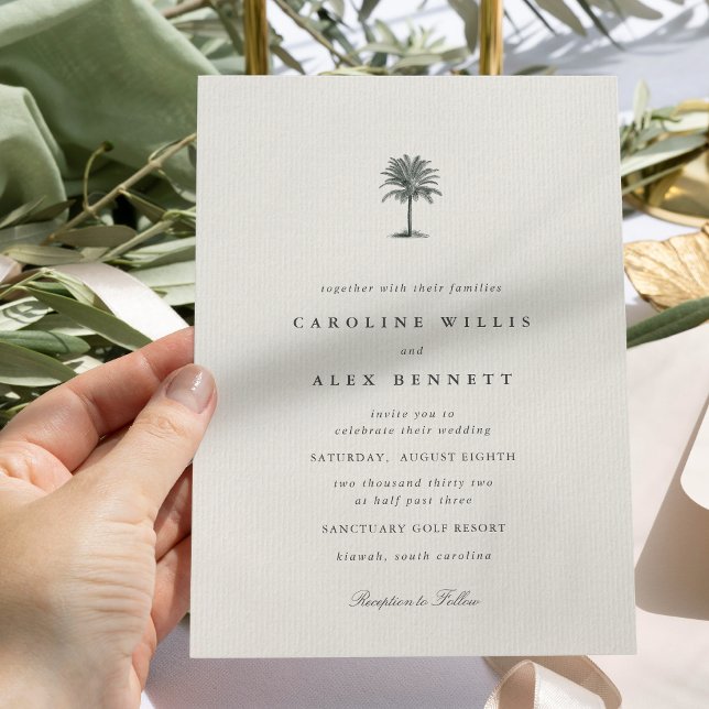 Classic Elegant Coastal Palm Tree Wedding Invitation (Creator Uploaded)