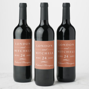 Classic Elegant Copper Wedding Monogram Wine Label