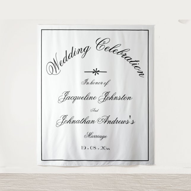  Classic Elegant Customized White Wedding Backdrop Tapestry (Front)