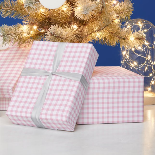 Classic Elegant Cute Pink Gingham Girl Baby Shower Wrapping Paper (Holidays)