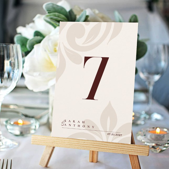 Classic Elegant Damask Chic Ivory Burgundy Number Thank You Card (Creator Uploaded)