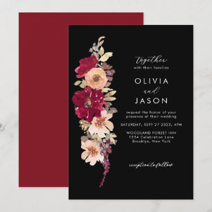 Classic Elegant Dark Burgundy Plum Floral Wedding Invitation