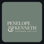 Classic Elegant Dark Sage Custom Wedding Names Square Sticker<br><div class="desc">Classic Elegant Typography Custom Wedding Names Square Sticker in Dark Sage Green</div>