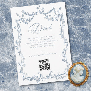Classic Elegant Dusty Blue Floral Frame Wedding QR Enclosure Card