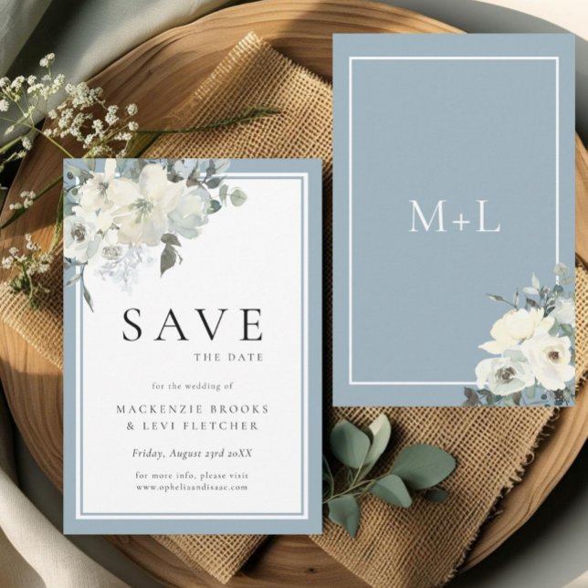 Classic Elegant Dusty Blue Floral  Save The Date (Creator Uploaded)