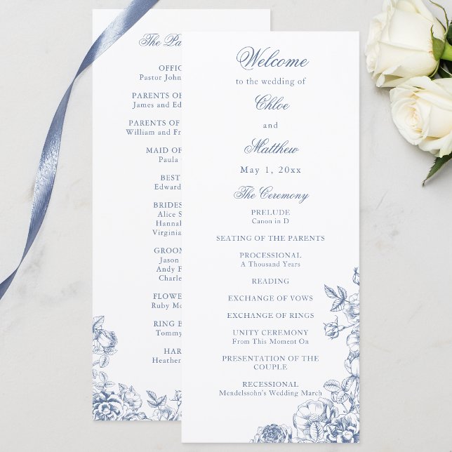 Classic Elegant Dusty Blue Floral Wedding Program (Creator Uploaded)